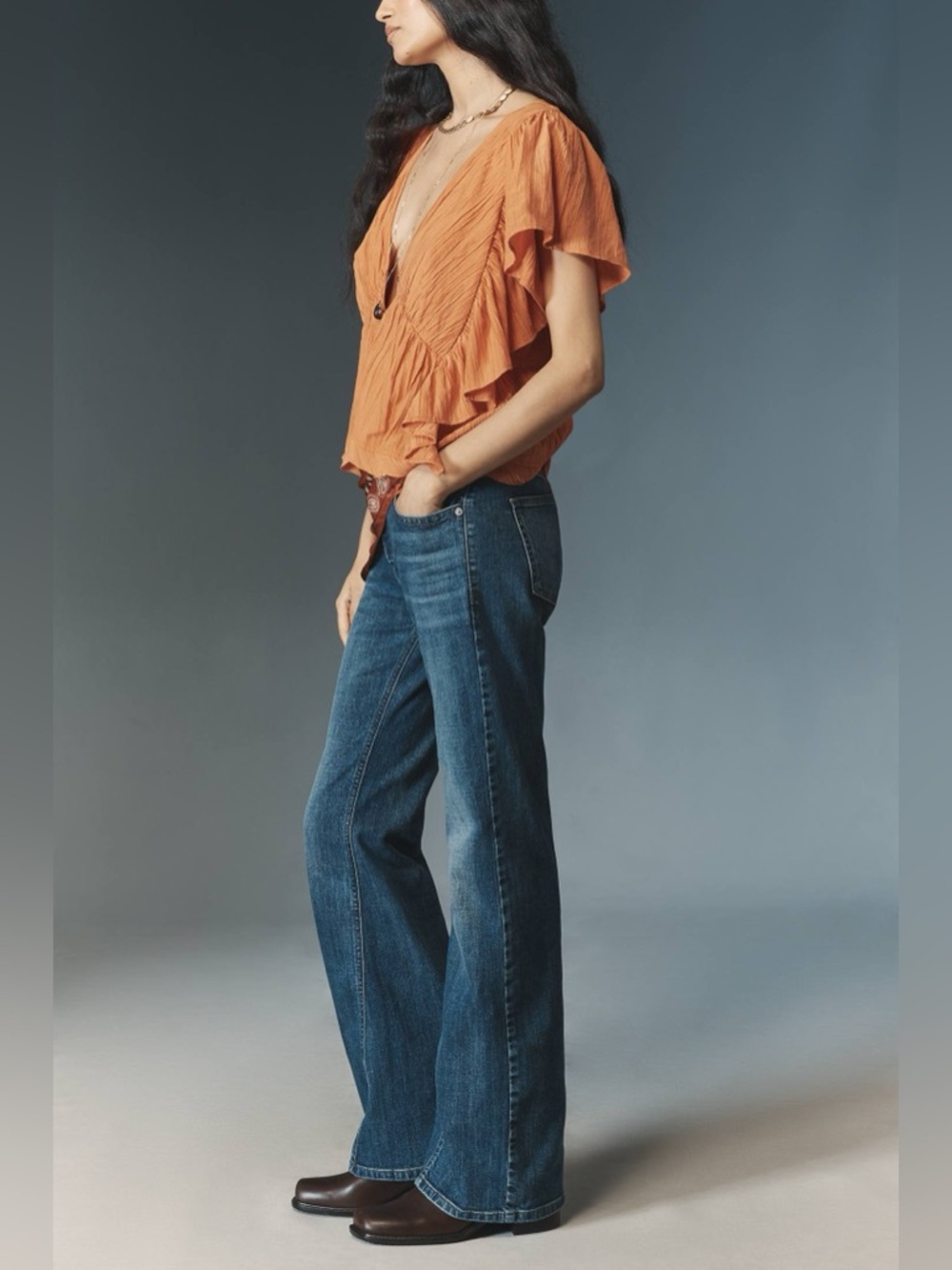 Anthropologie Pilcro Low Rise Flare wide leg Women's Jeans size 30 medium blue - Picture 3 of 9